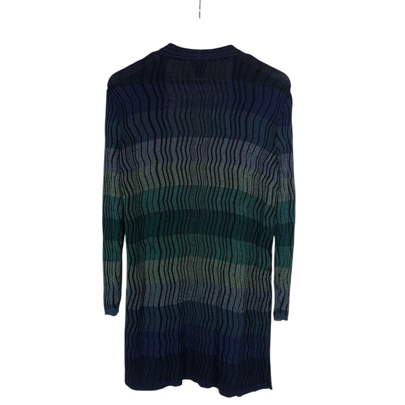 Chico's Multicolor Ombre Ribbed Wave Knit Open Front Cardigan Sweater Size M - Picture 9 of 14